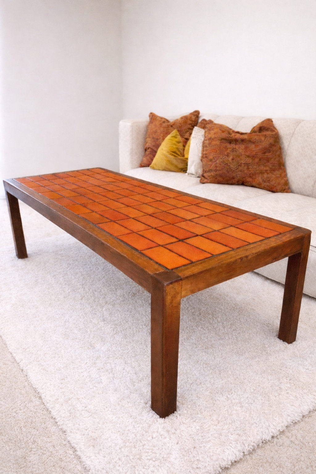 Mid-Century Orange Tile Top Coffee Table