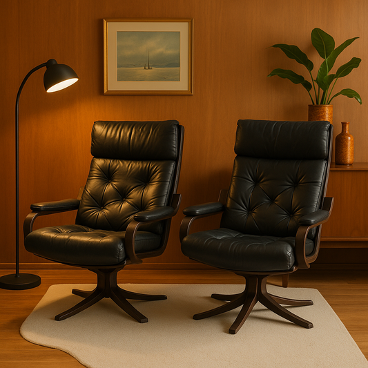 Danish Rosewood & Leather Swivel Lounge Chairs by P. Schultz & Co. — 1960s
