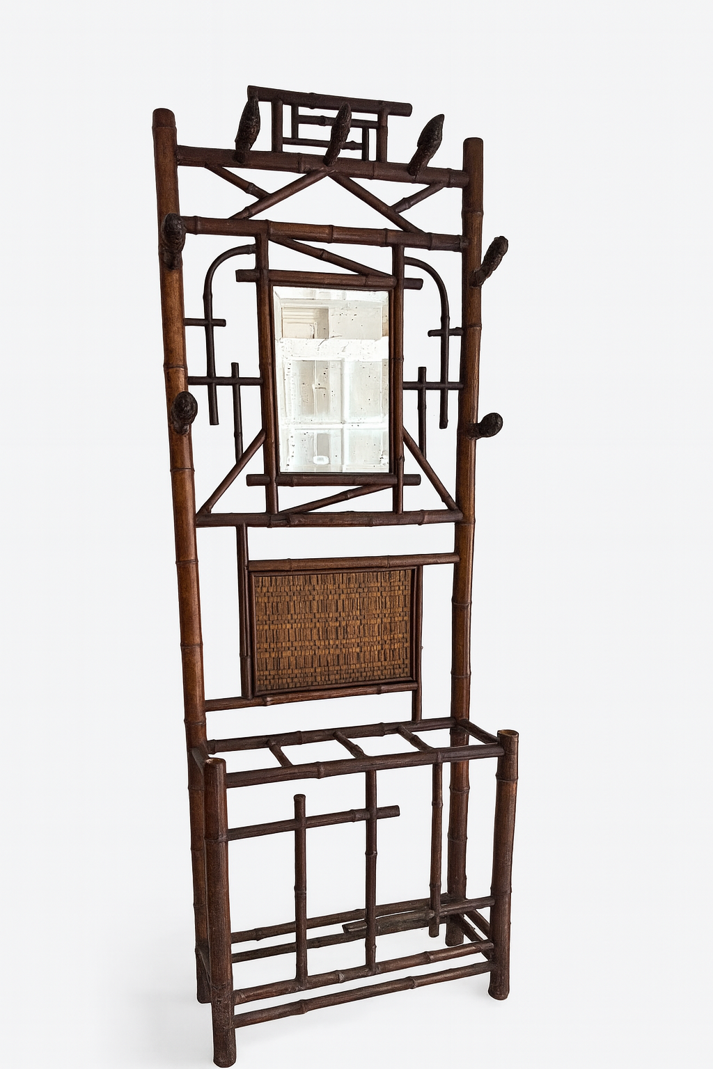 Antique French bamboo hall and umbrella stand