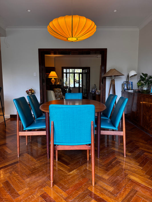 Set of 6 1960s turquoise Parker Slab Back dining chairs
