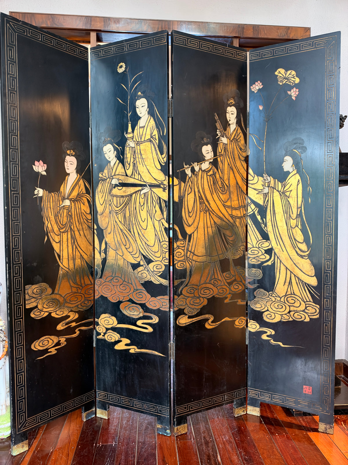 1950s Chinese Four-Panel Folding Screen