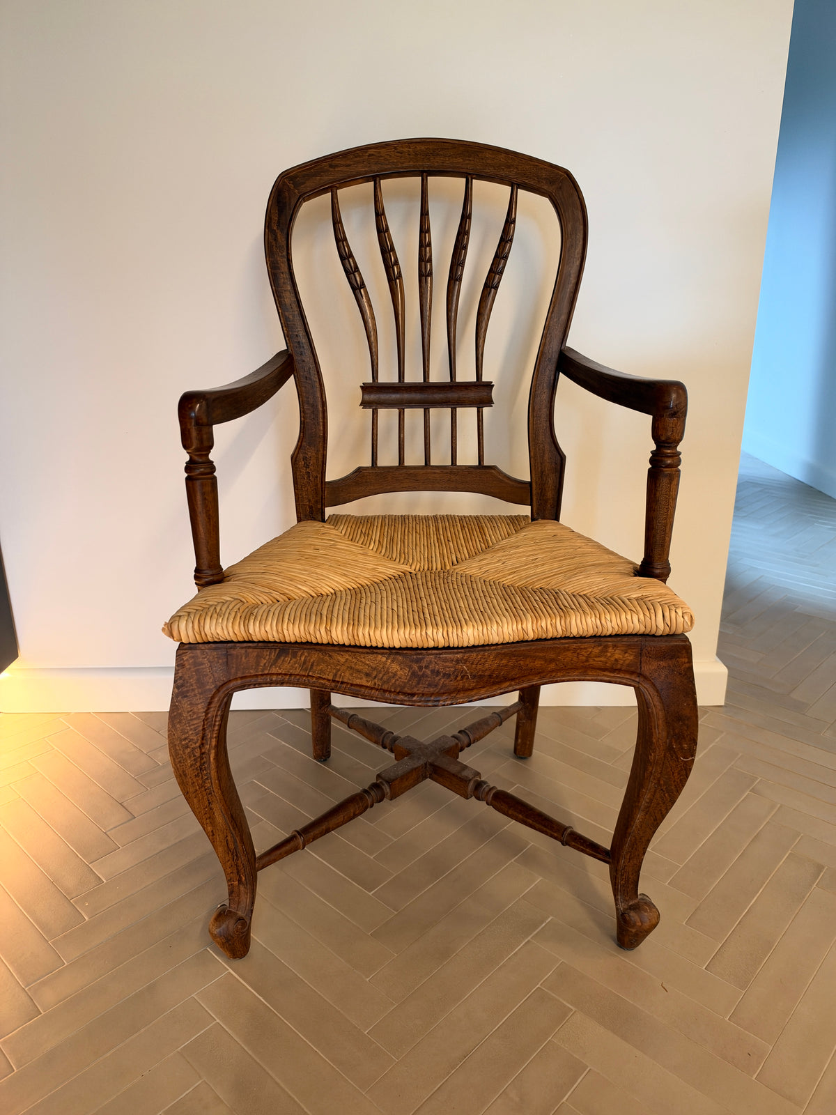 Pair of English Regency-Style Rush-Seated Armchairs