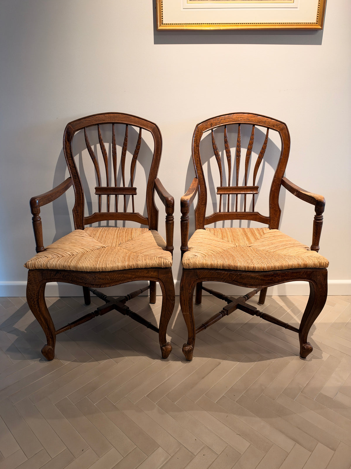Pair of English Regency-Style Rush-Seated Armchairs