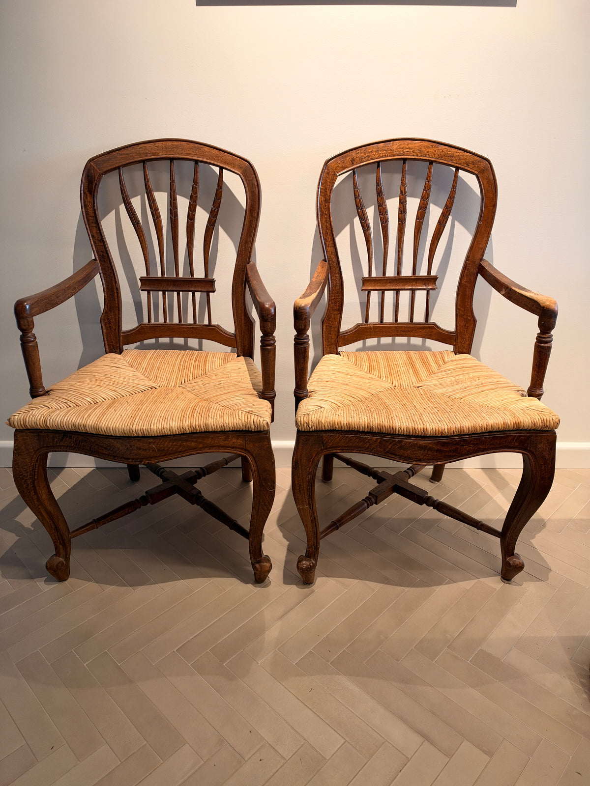 Pair of English Regency-Style Rush-Seated Armchairs