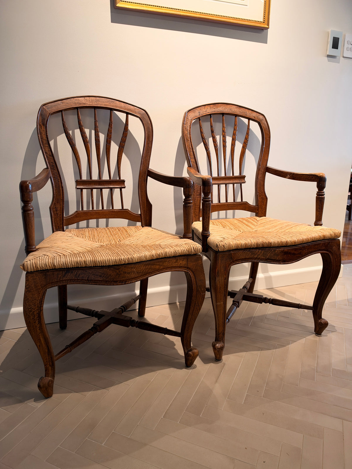 Pair of English Regency-Style Rush-Seated Armchairs