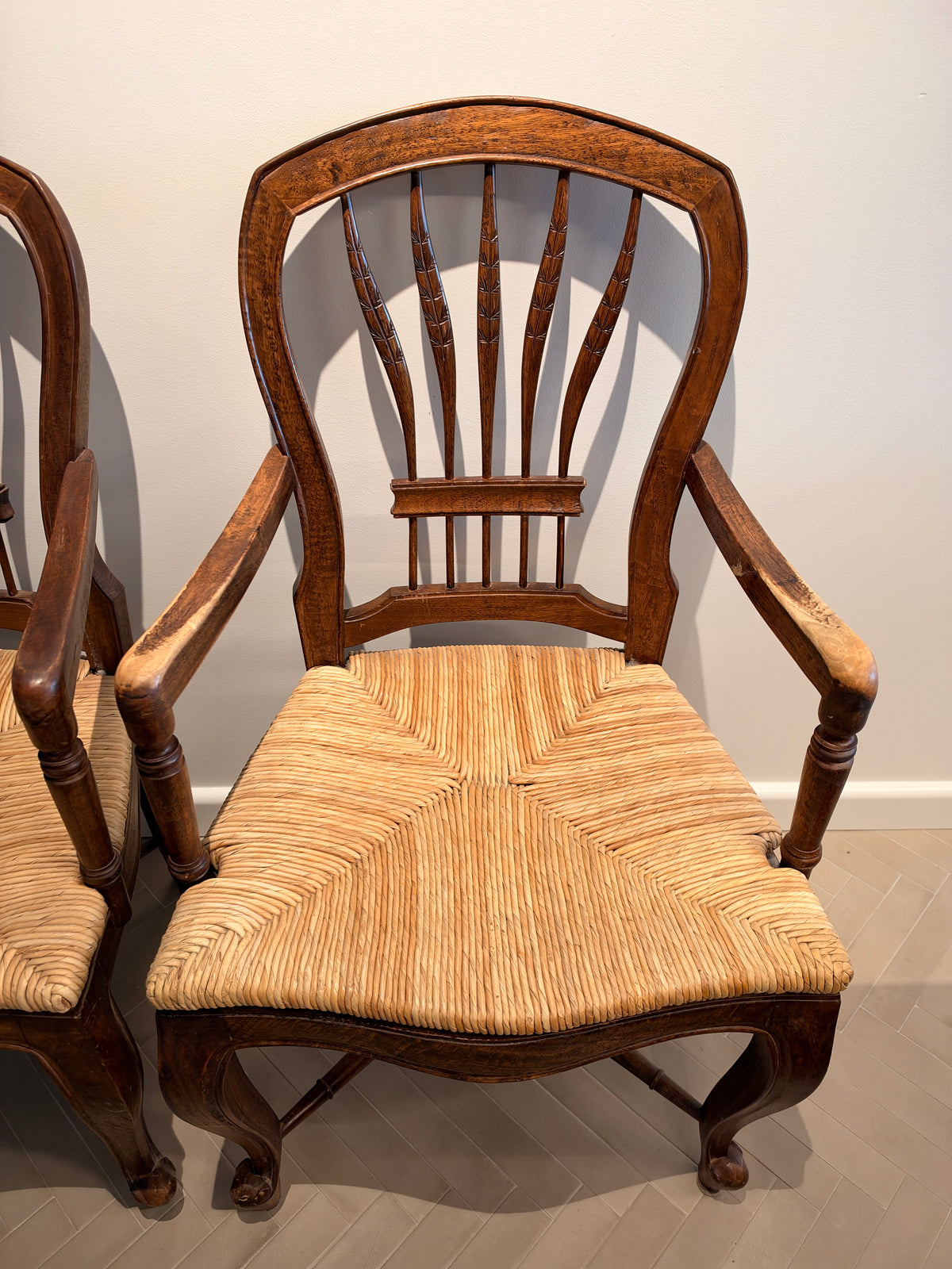 Pair of English Regency-Style Rush-Seated Armchairs
