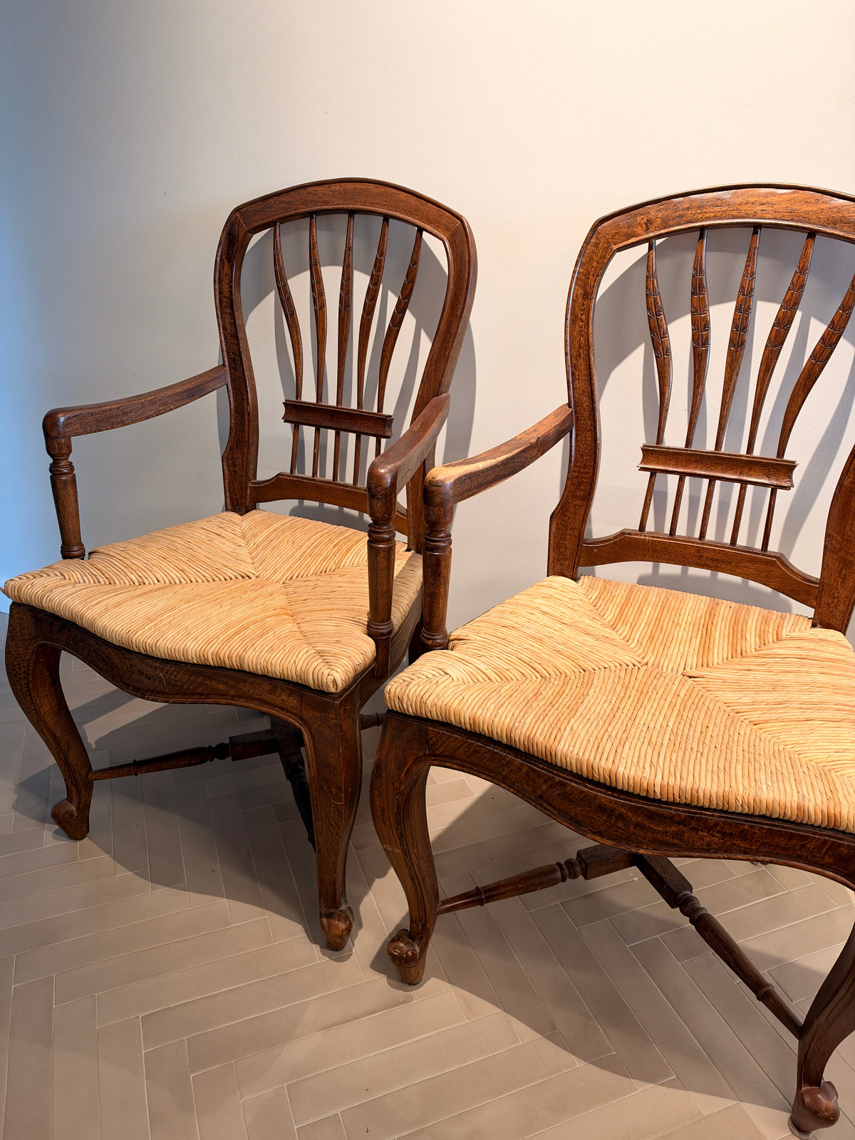 Pair of English Regency-Style Rush-Seated Armchairs