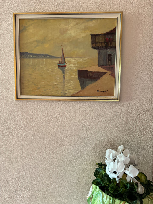 Original, signed, mid century painting "Venetian scene"