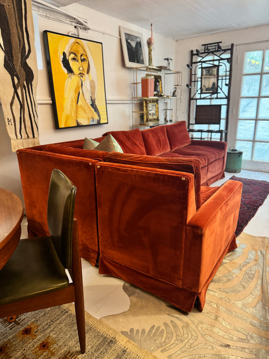 Vintage rust red velvet modular lounge, 1970s
