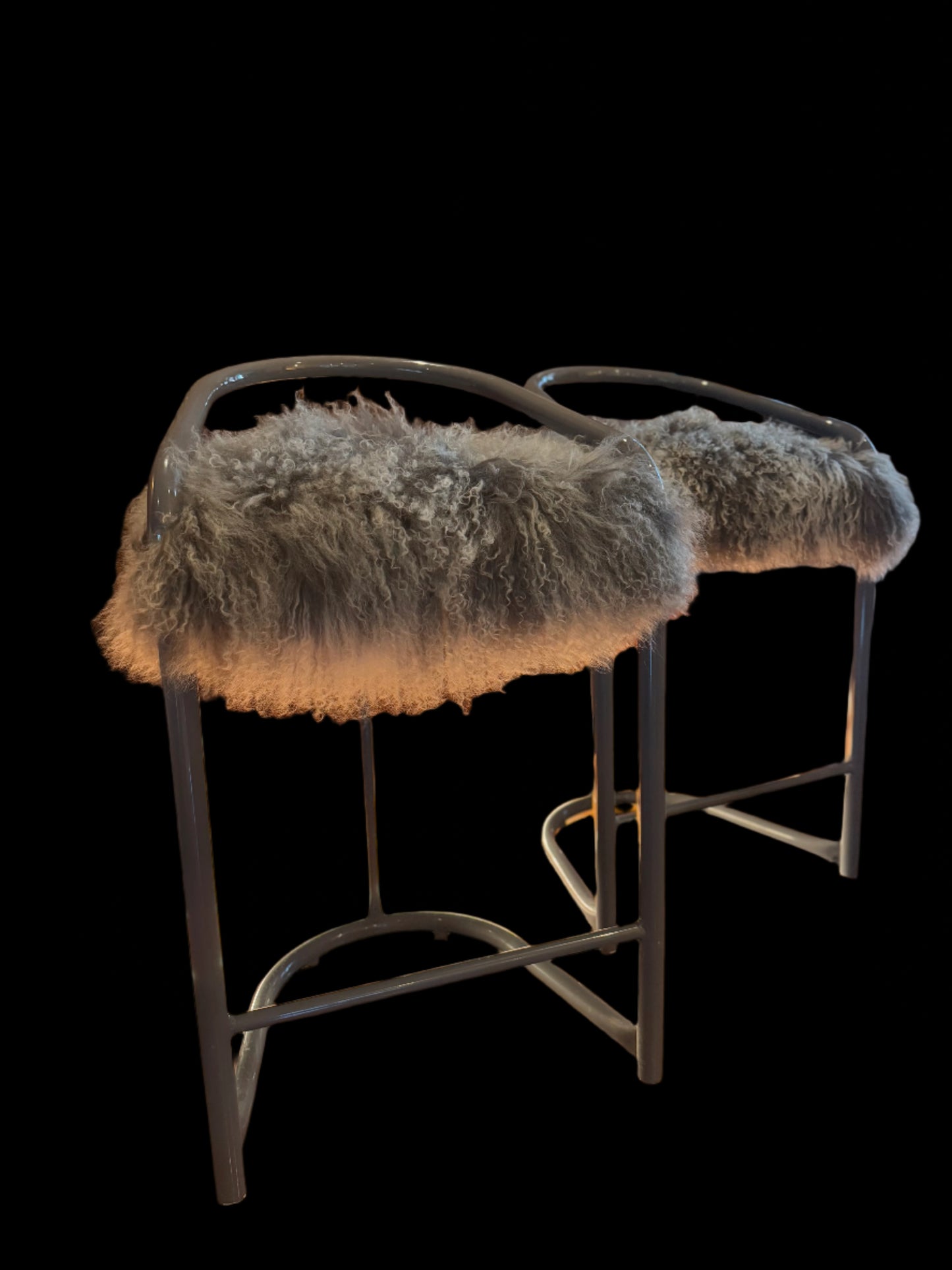 Kitchen counter stools with Mongolian sheepskin upholstered seats