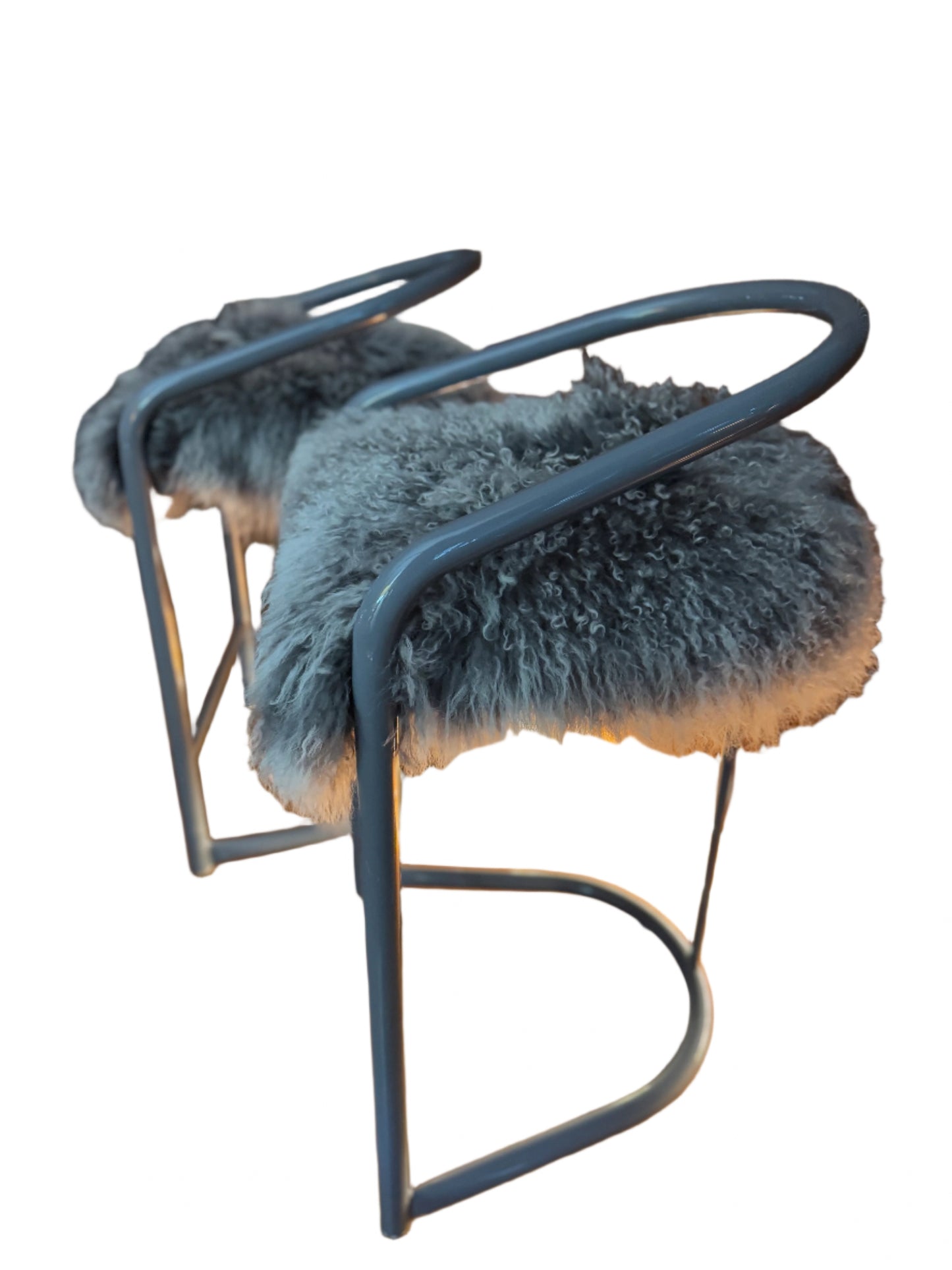 Kitchen counter stools with Mongolian sheepskin upholstered seats