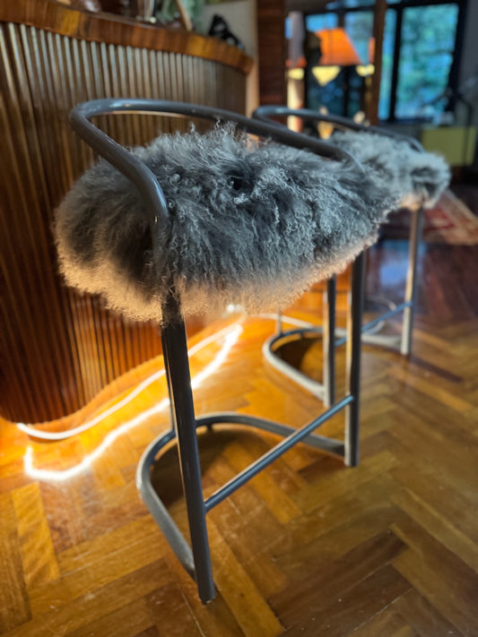 Kitchen counter stools with Mongolian sheepskin upholstered seats