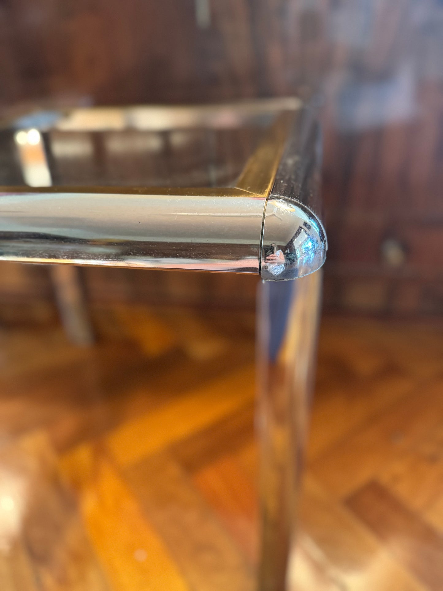 1970s chrome and brass tubular table set of 3
