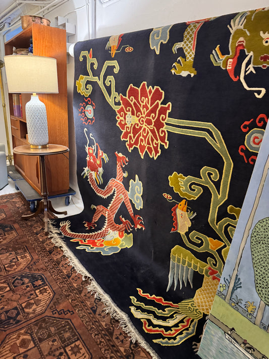 Vintage Tibetan dragon area rug