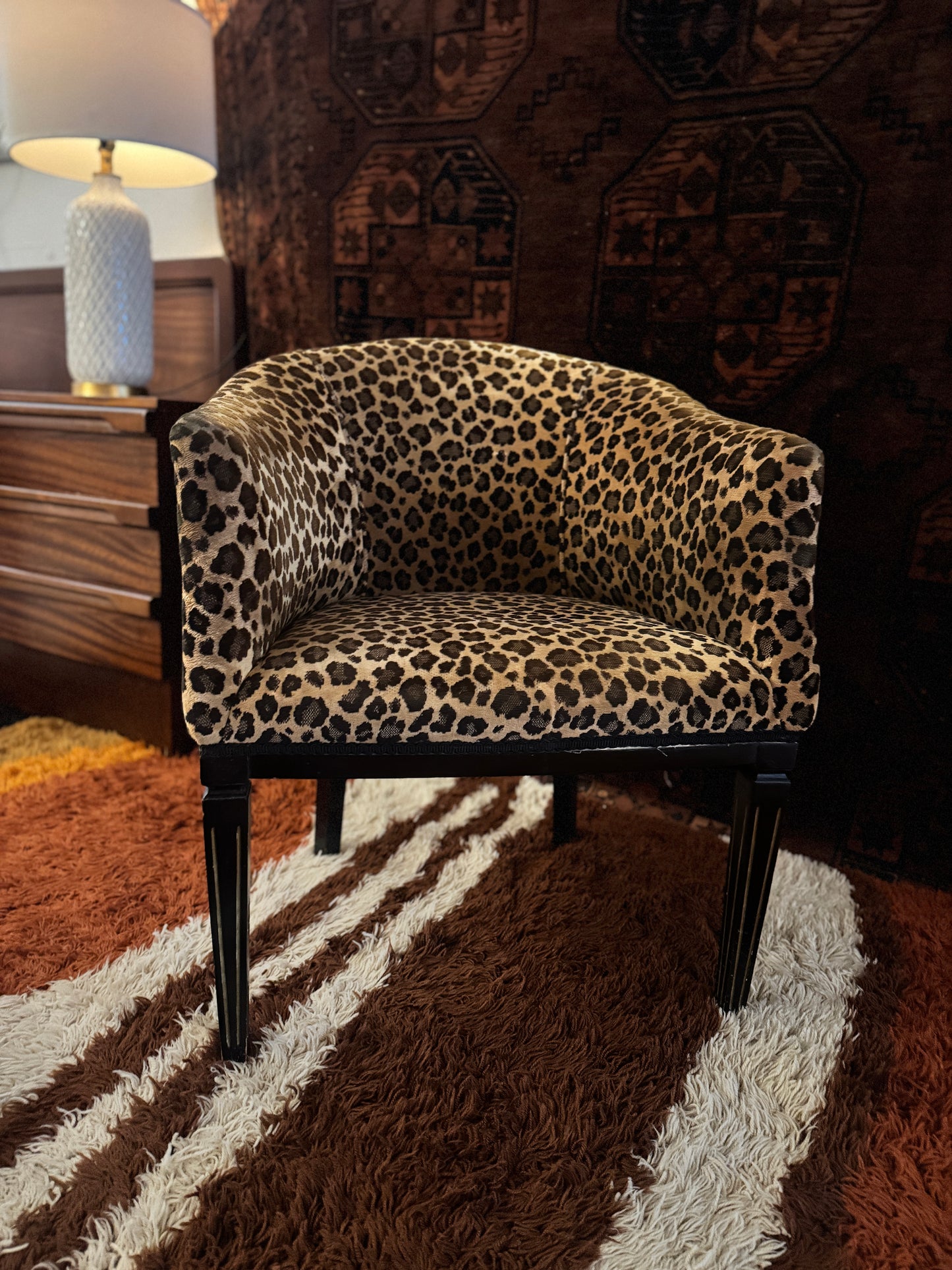 Vintage Leopard print Barrel Chair, 1950-1960. The "Janice"