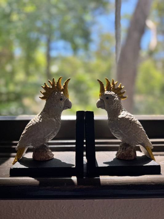 1970s Cast iron cockatoo book ends
