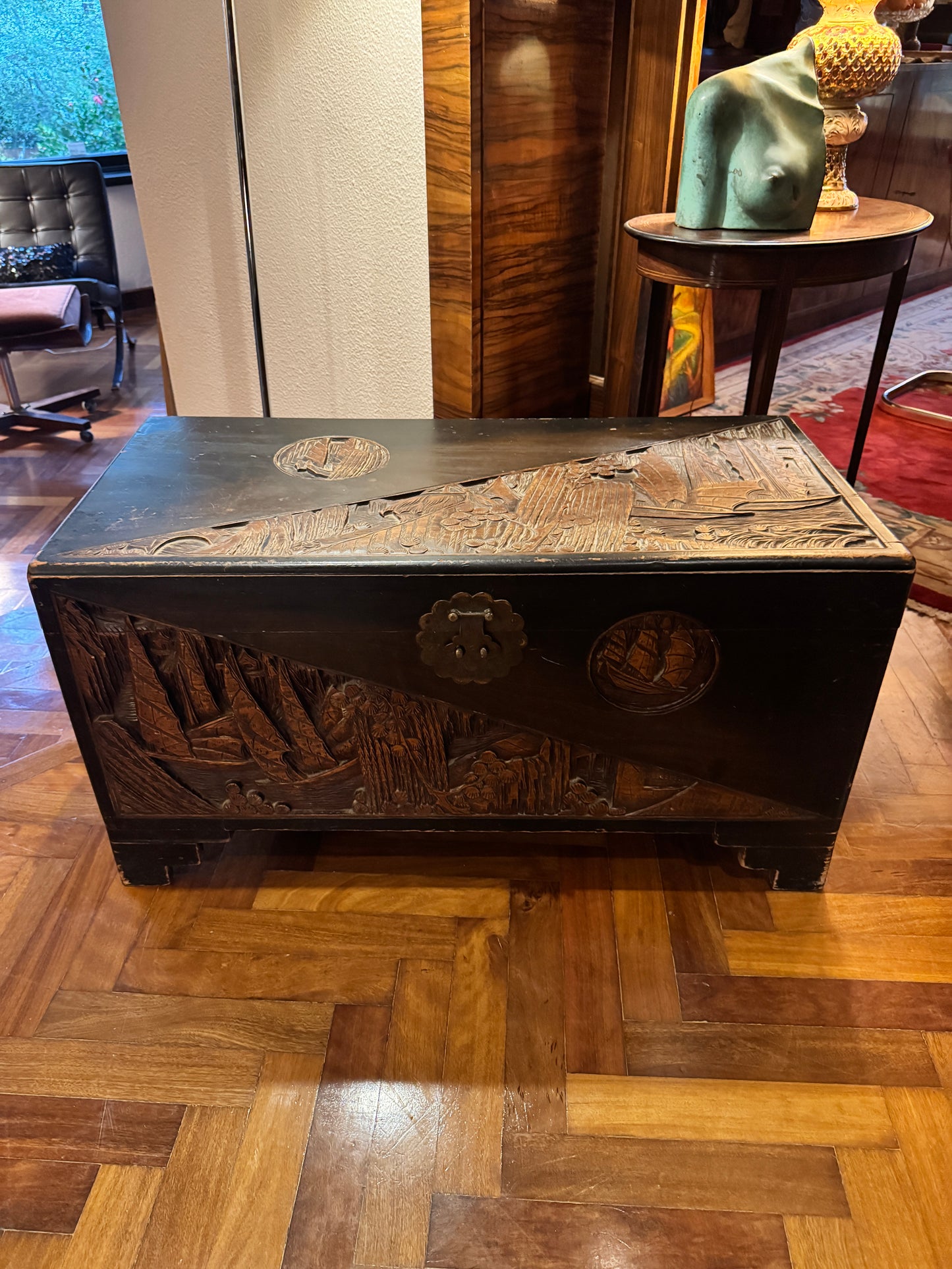 Hand-Carved Chinese Camphor Wood Chest