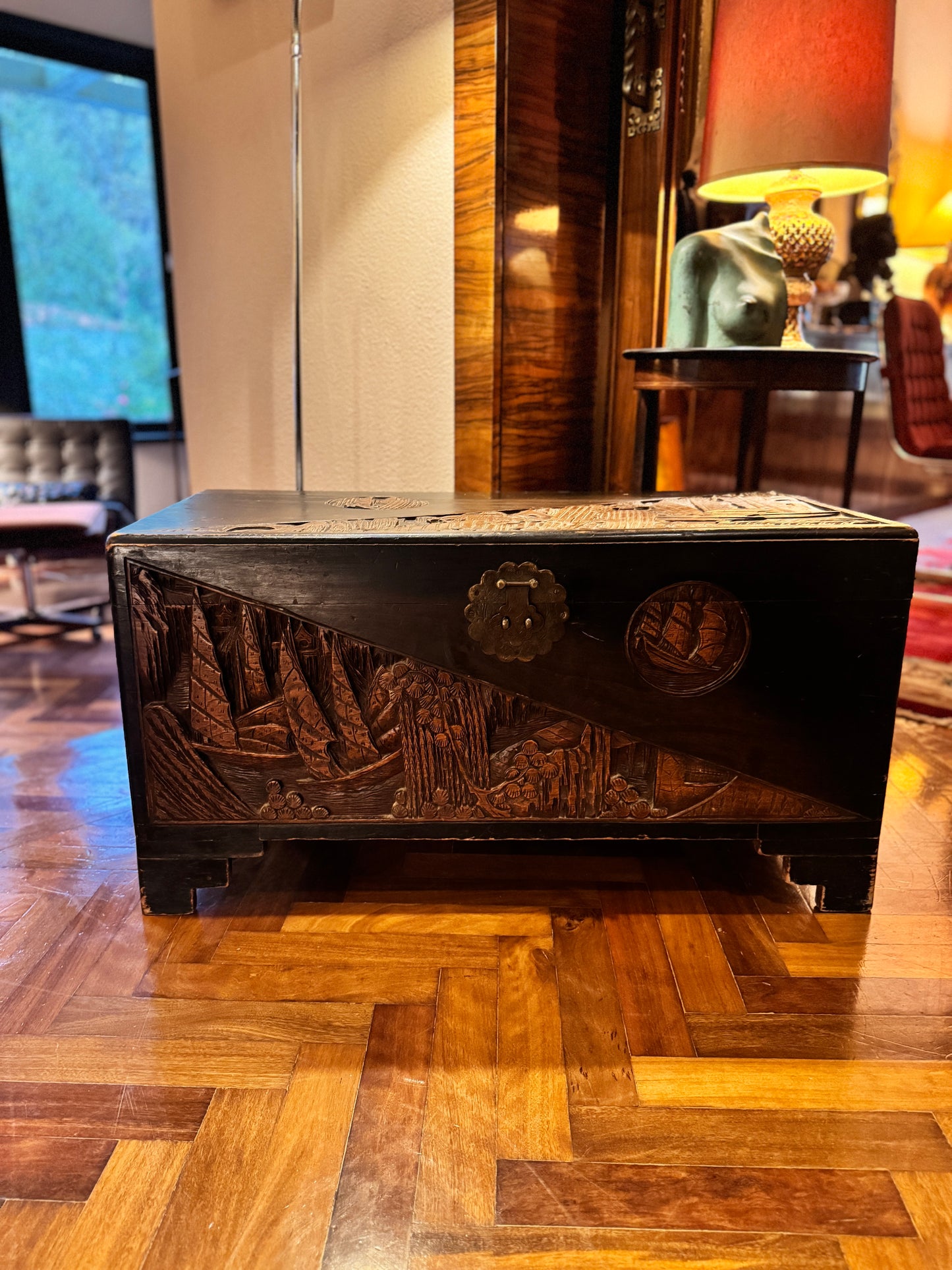 Hand-Carved Chinese Camphor Wood Chest