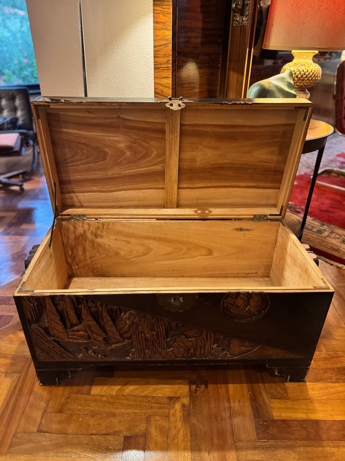 Hand-Carved Chinese Camphor Wood Chest