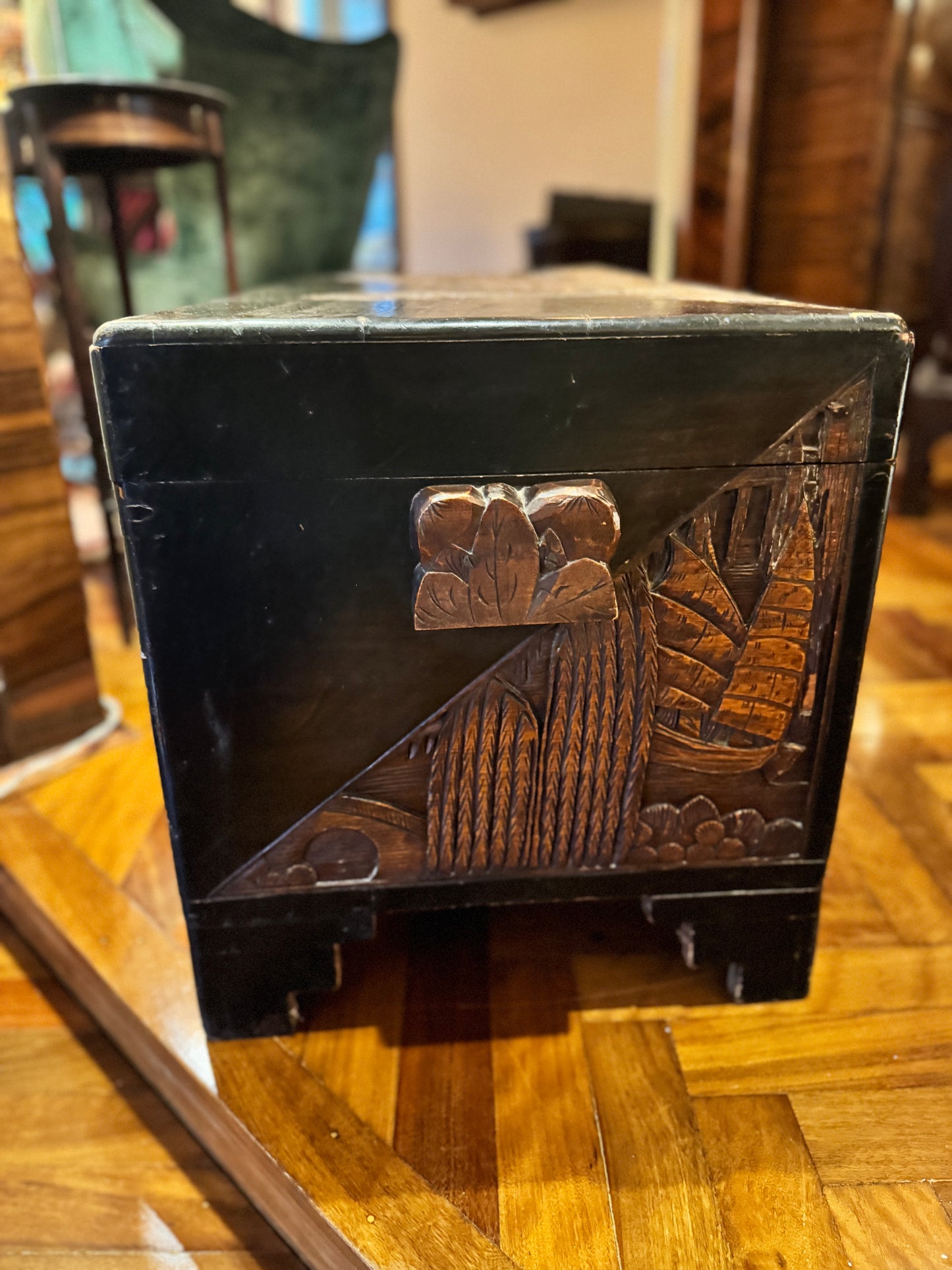 Hand-Carved Chinese Camphor Wood Chest