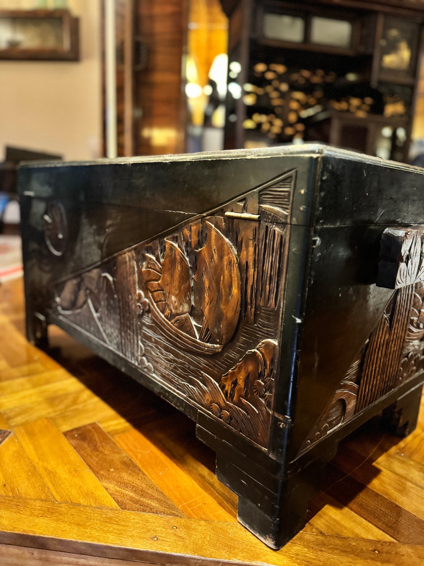 Hand-Carved Chinese Camphor Wood Chest