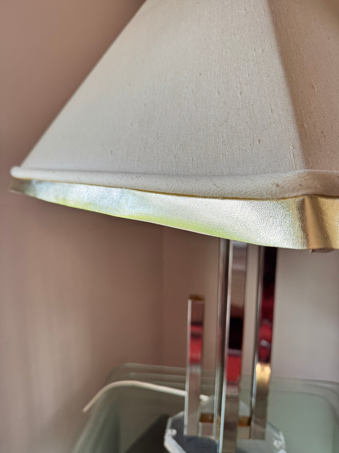 1 of 2 Willy Rizzo brutalist brass lamps on lucite base