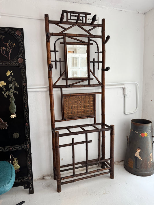 Antique French bamboo hall and umbrella stand