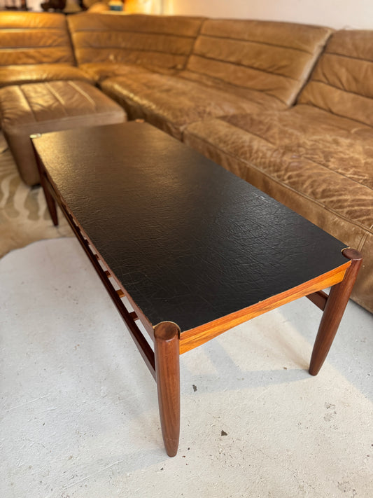 Danish Deluxe Reversible Coffee Table – Teak & Black Vinyl, 1960s