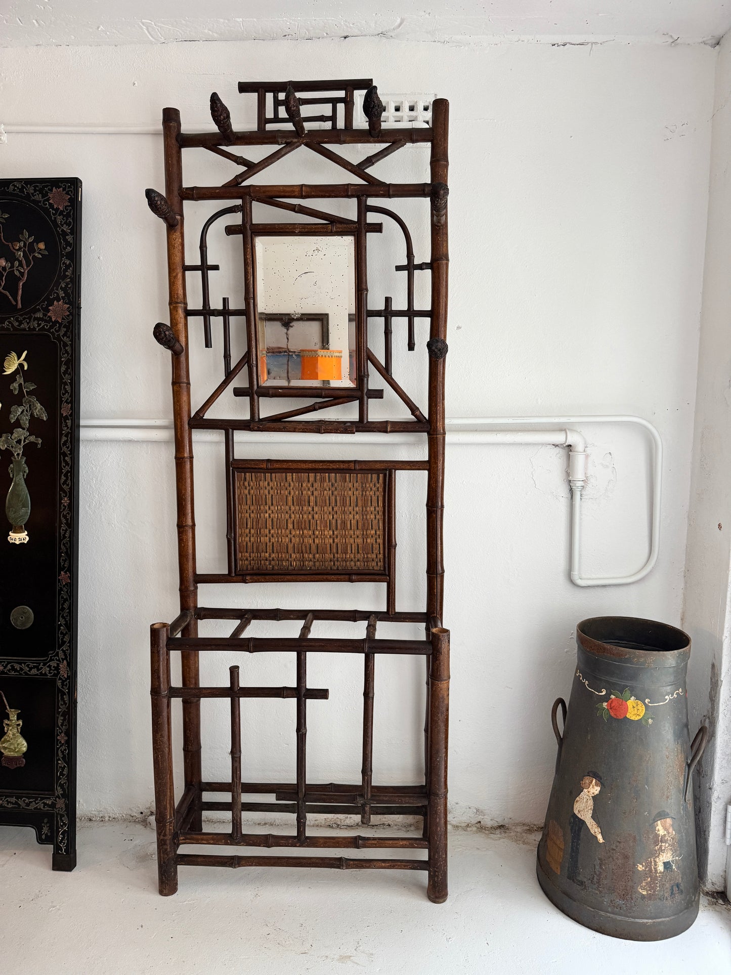 Antique French bamboo hall and umbrella stand