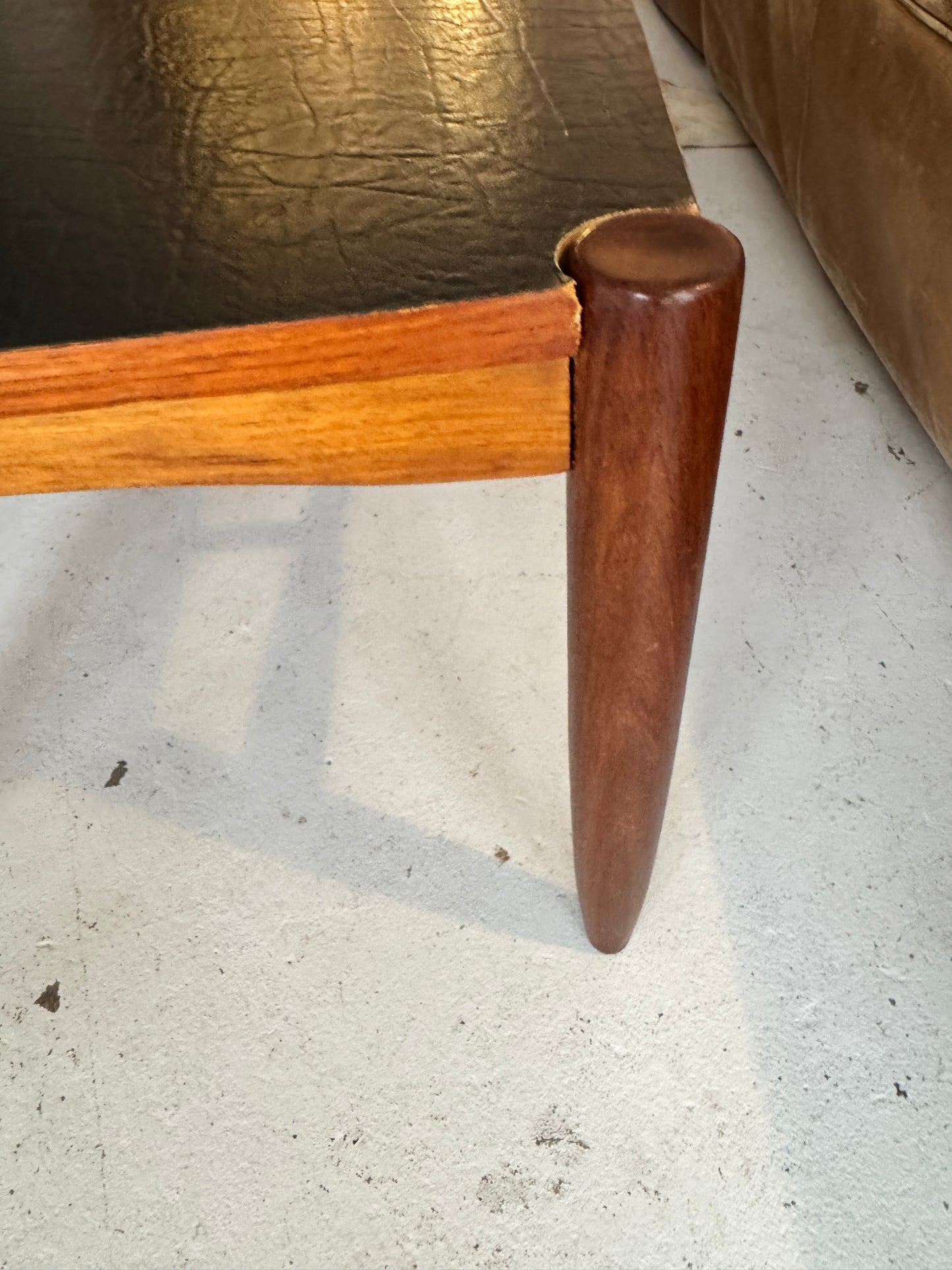 Danish Deluxe Reversible Side Table – Teak & Black Vinyl, 1960s