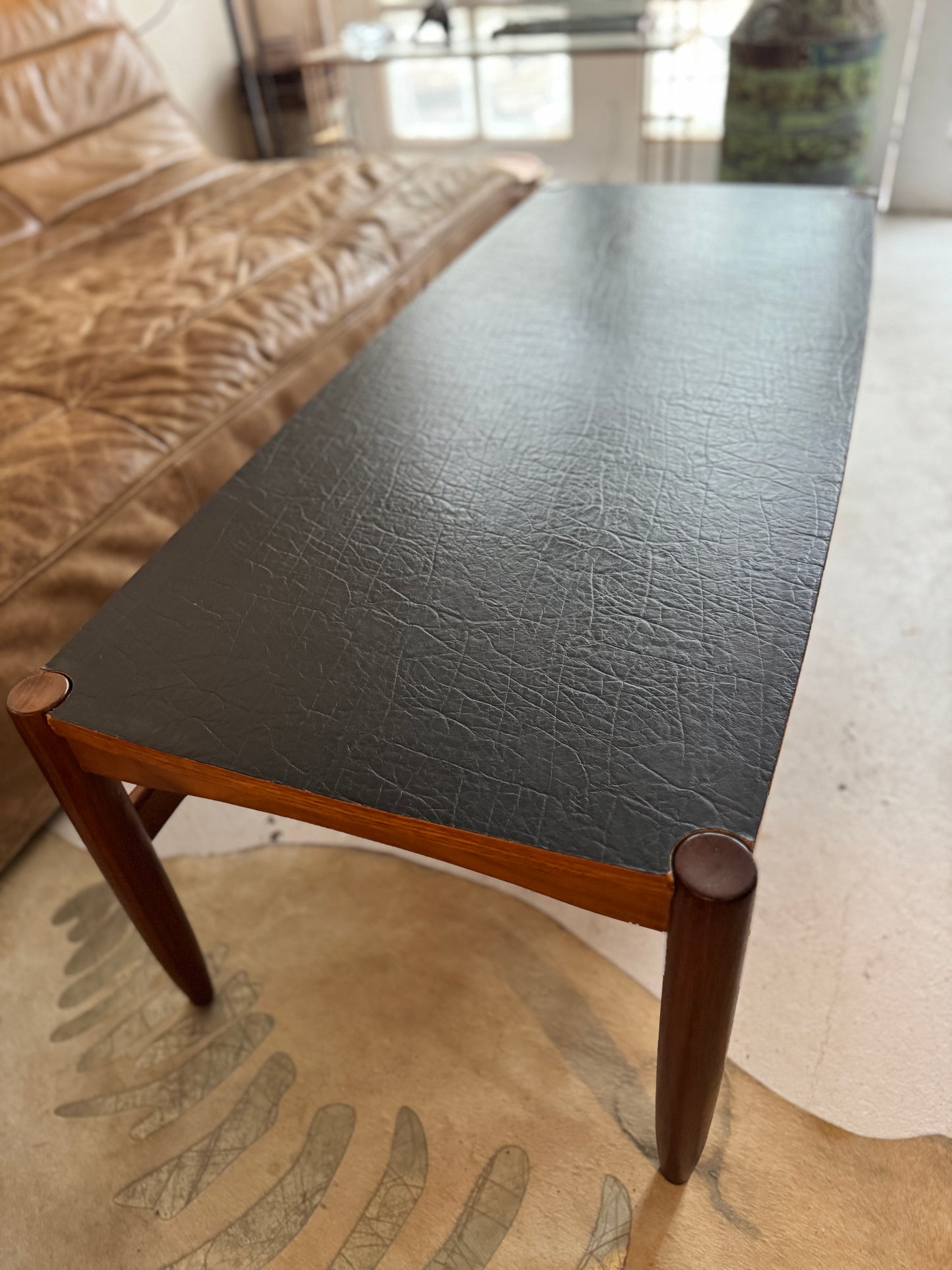 Danish Deluxe Reversible Coffee Table – Teak & Black Vinyl, 1960s