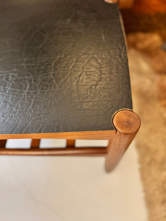 Danish Deluxe Reversible Side Table – Teak & Black Vinyl, 1960s