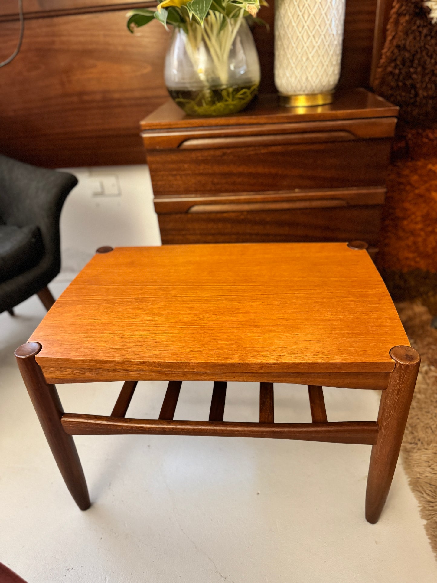 Danish Deluxe Reversible Side Table – Teak & Black Vinyl, 1960s