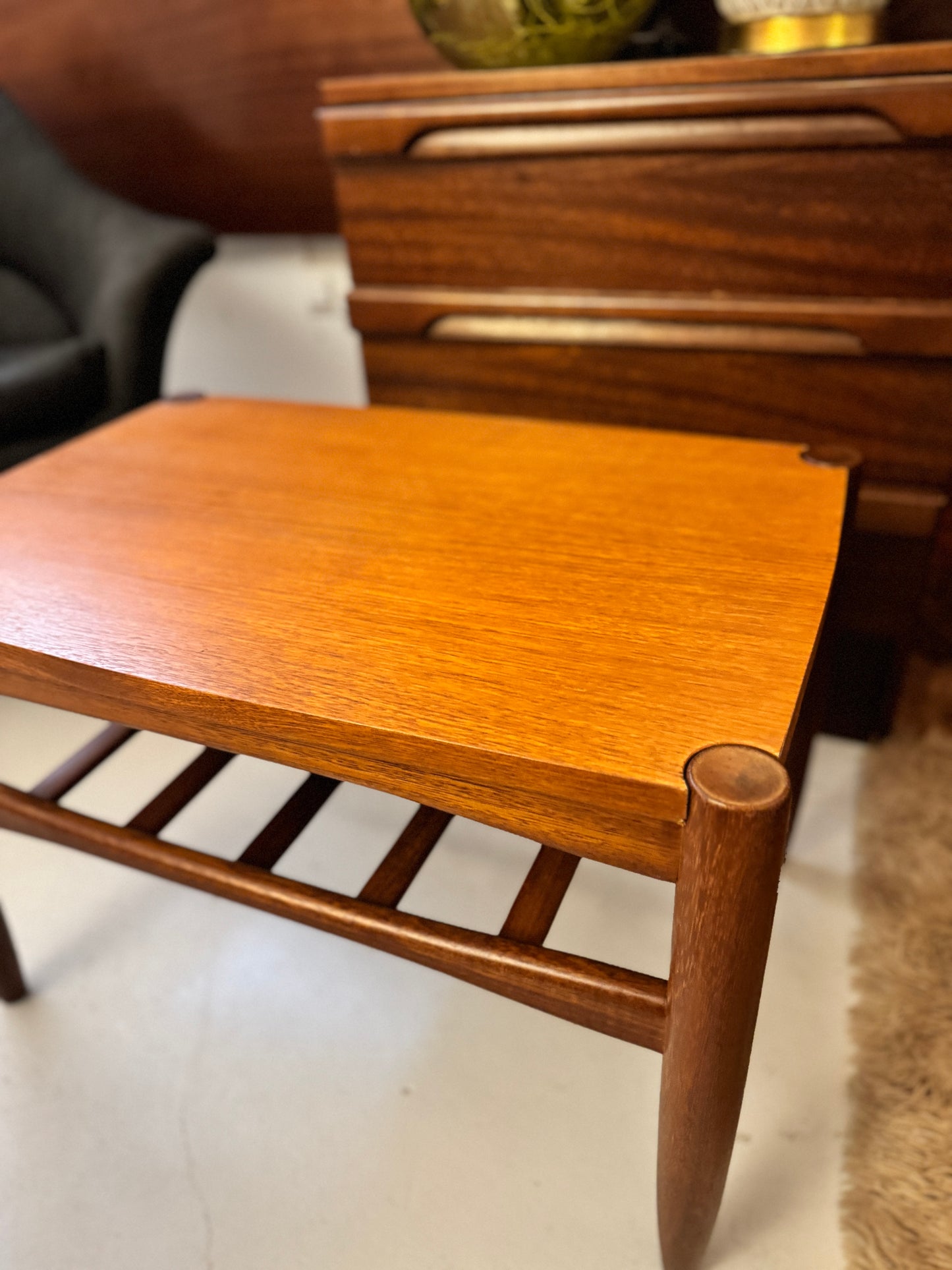 Danish Deluxe Reversible Side Table – Teak & Black Vinyl, 1960s