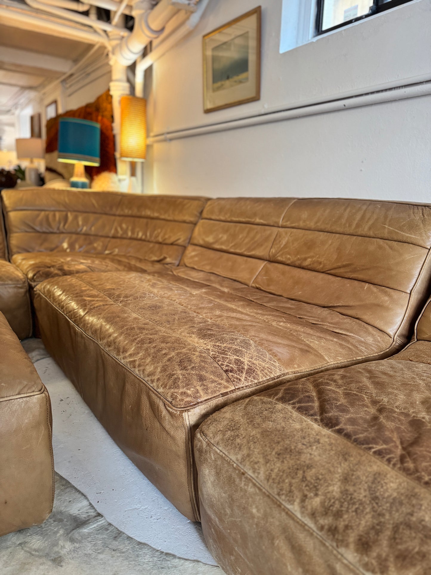 Timothy Oulton Modular Leather Lounge Suite – 4 Piece with Ottoman