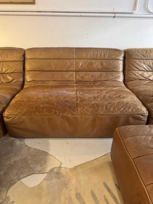 Timothy Oulton Modular Leather Lounge Suite – 4 Piece with Ottoman