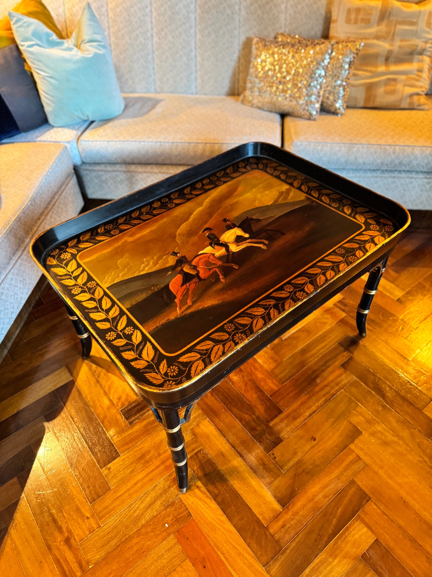 Regency style faux bamboo ebonised wood table