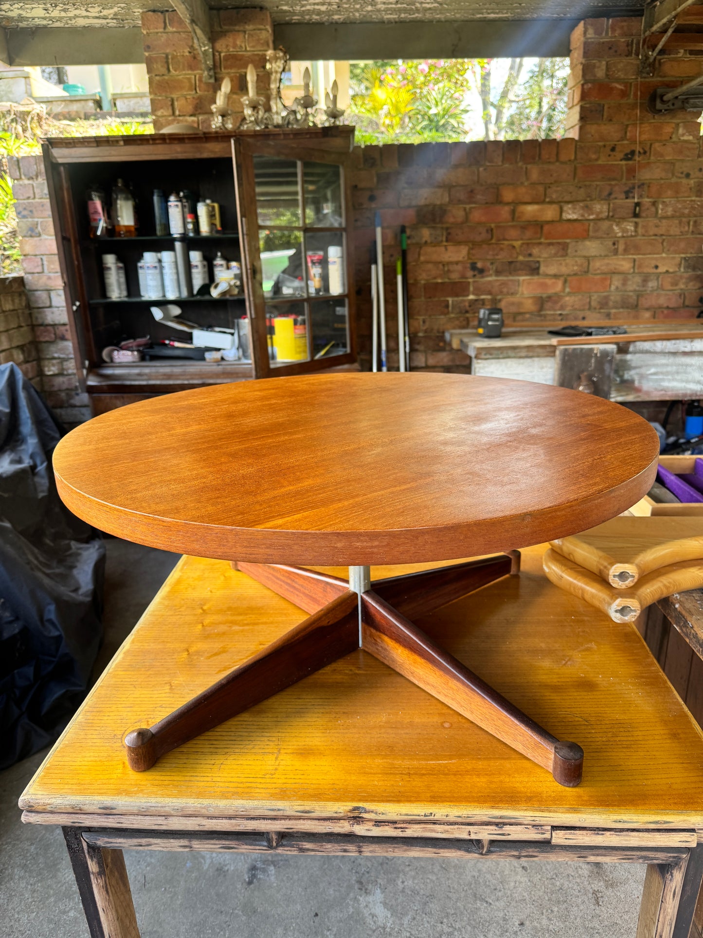 Mid-Century Round Coffee Table on Rosewood Star Base