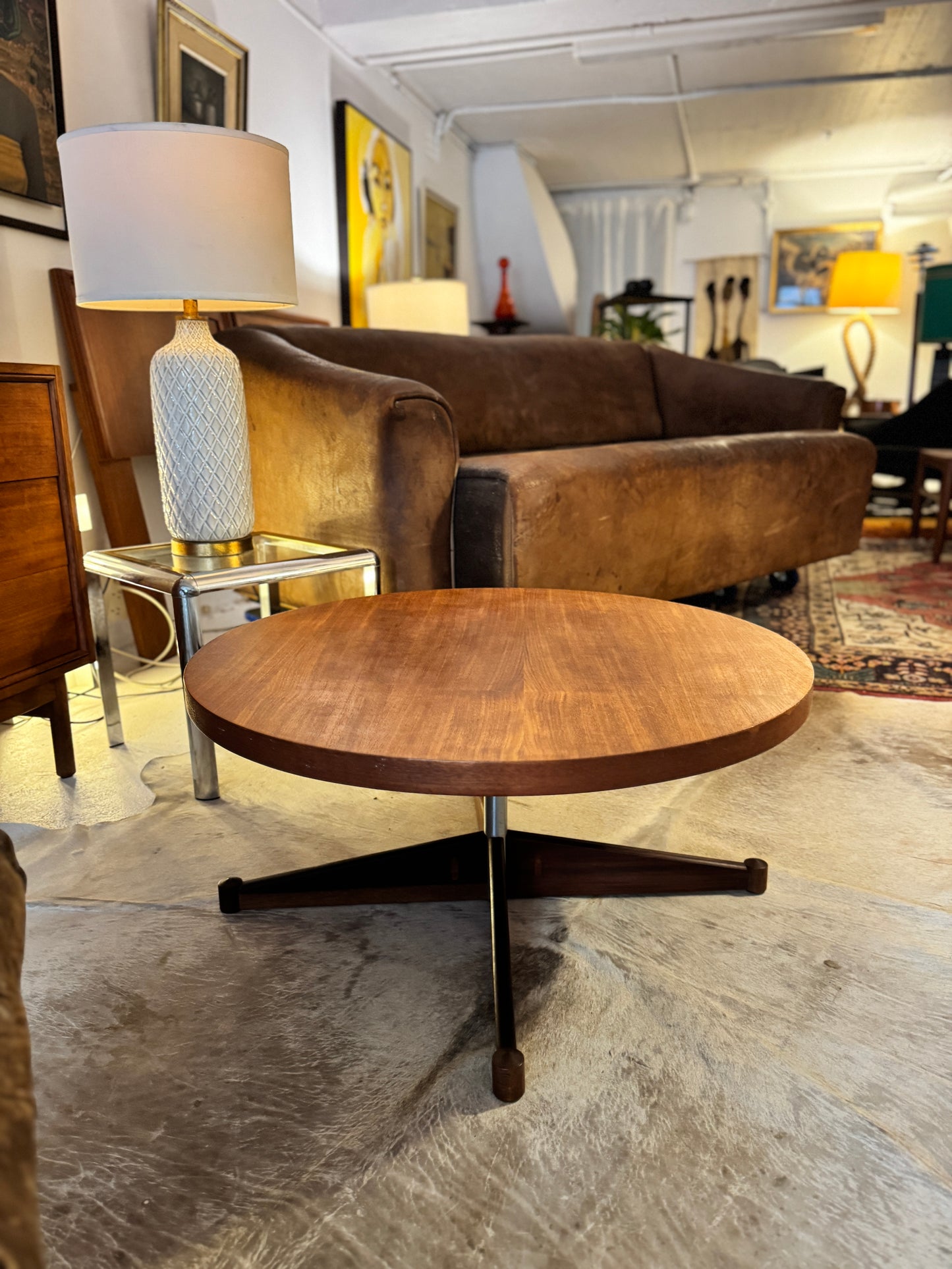 Mid-Century Round Coffee Table on Rosewood Star Base