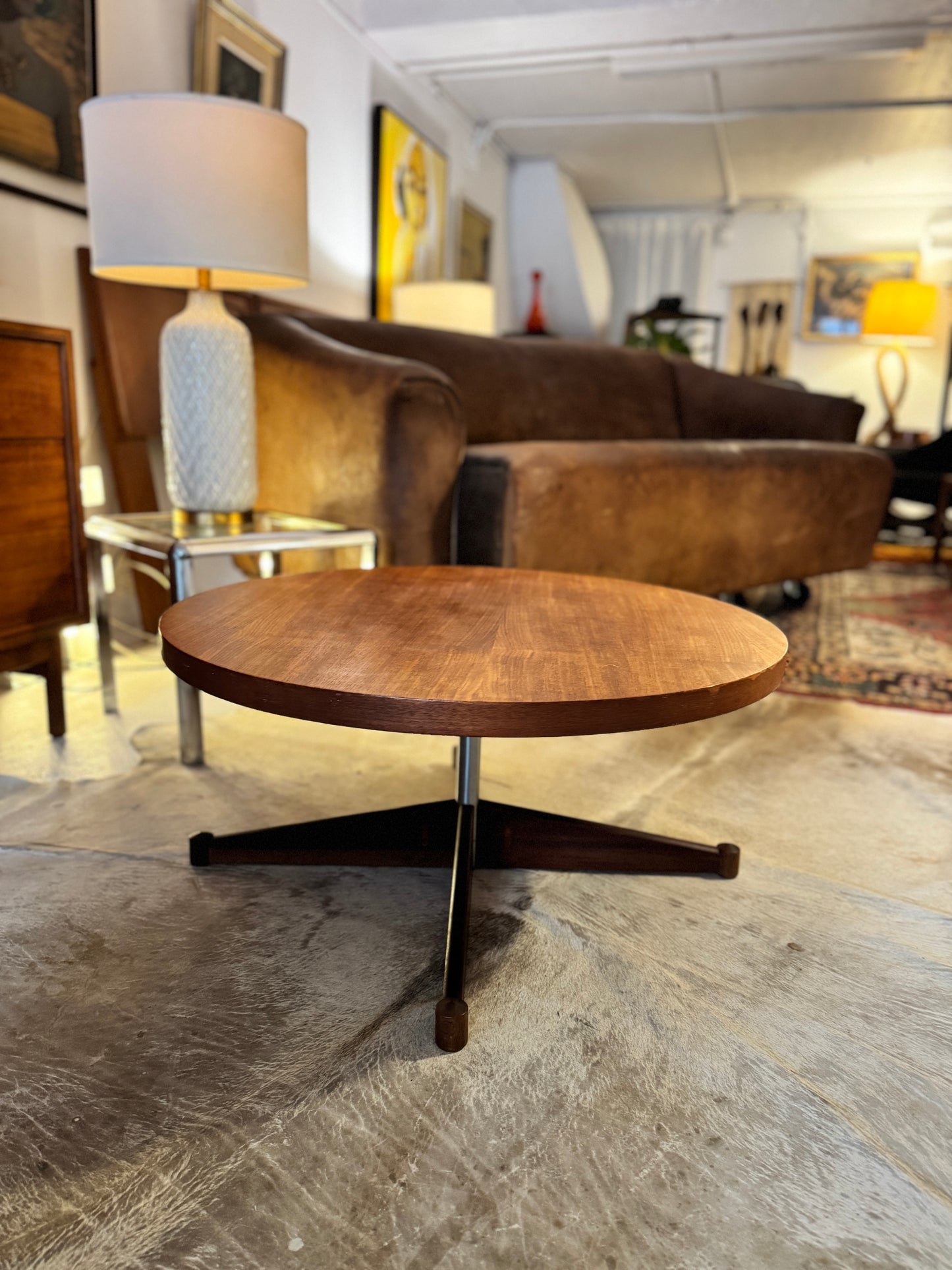 Mid-Century Round Coffee Table on Rosewood Star Base