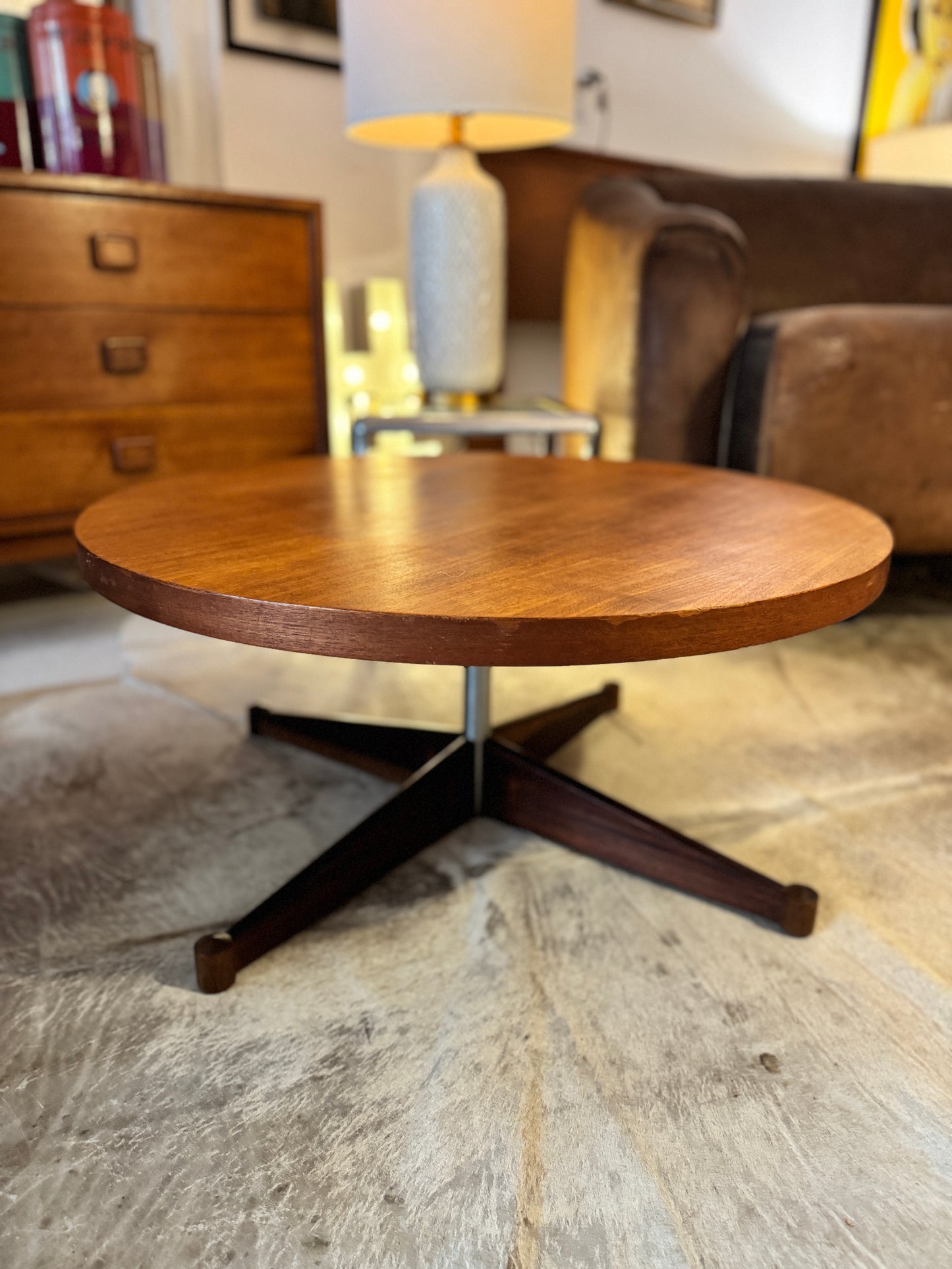 Mid-Century Round Coffee Table on Rosewood Star Base