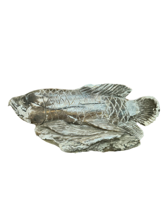 Hand carved petrified wood fish sculpture
