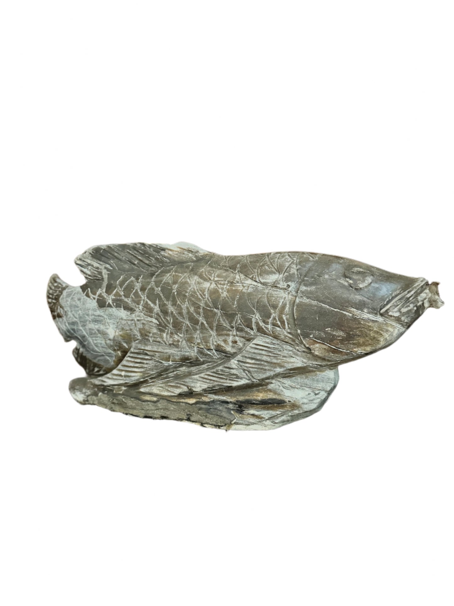 Hand carved petrified wood fish sculpture