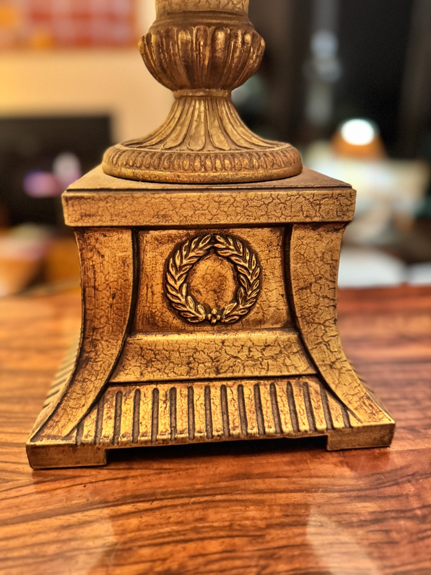 1 of 2 Neoclassical Greek Revival urn lamps with silk pagoda shades
