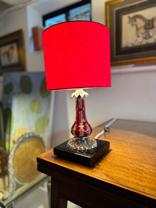 Bohemian ruby cut glass lamp with red shade