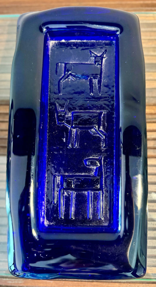 ERIK HOGLUND 1960S LARGE COBALT BLUE GLASS DISH WITH FARM ANIMALS FOR BODA