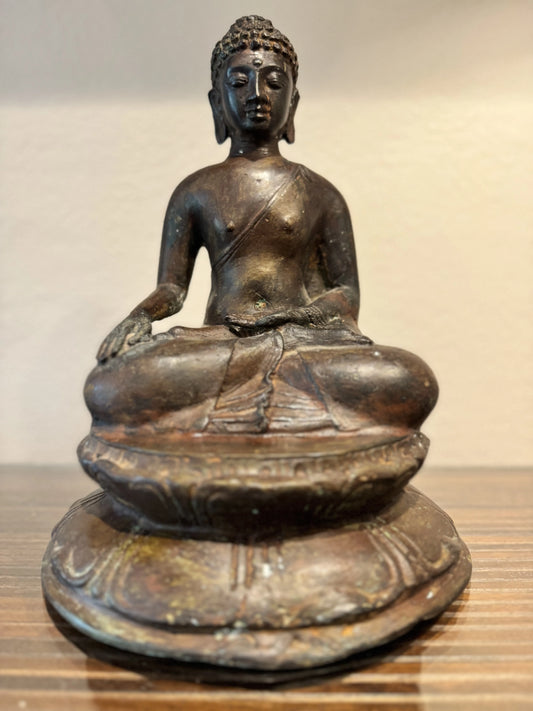 19th Century hollow cast bronze alloy seated Buddha