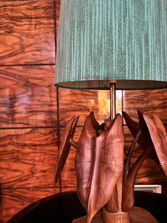 Vintage hand carved table lamp, Made in Ceylon